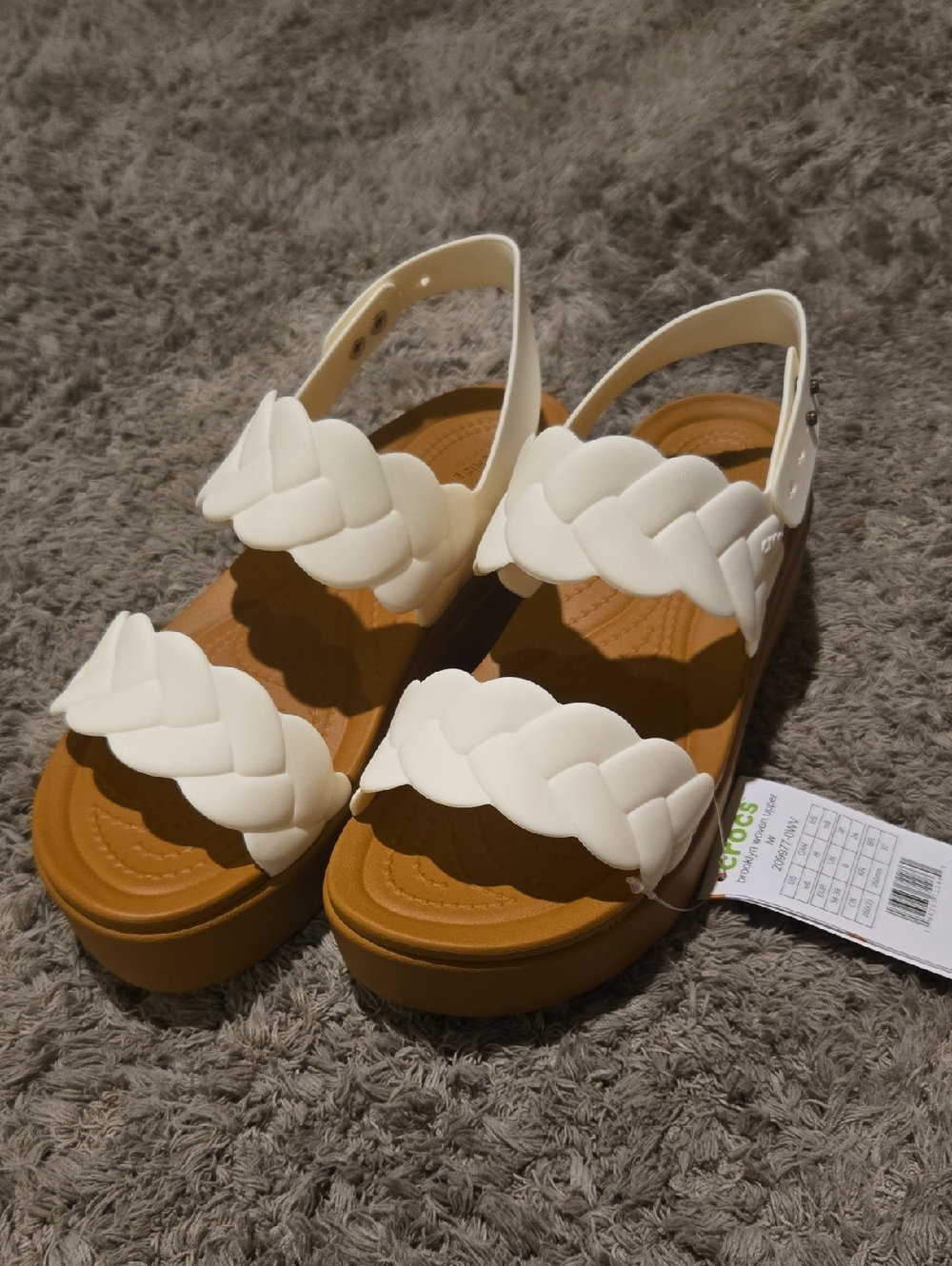 CROCS Brooklyn Woven Upper Sandals in White and Tan